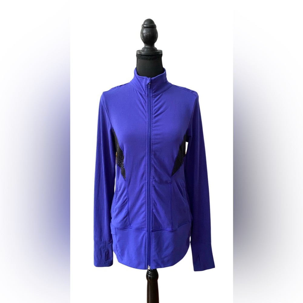 Marika Platinum: Purple Blue and Black Athletic Wear Zip Up Jacket